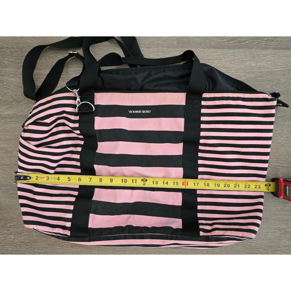 Victoria's Secret Pink Black Striped Duffel Travel Bag Weekender Gym